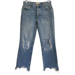 We The Free People Maggie Mid Rise Straight Leg Jeans Distressed Light Stone -25